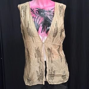 Coldwater Creek Beige Open-Front Sleeveless Linen Blend Vest